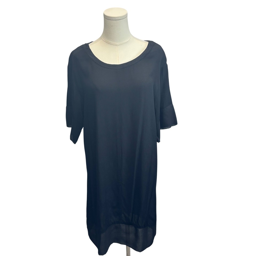 MINKPINK Shift Dress Black Short Sleeve Sheer Hem Classic LBD Lightweight Sz L